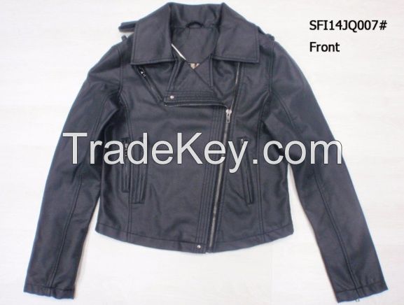 JQ007 Lady's fashion pu jacket, Lady's coat, Lady's blouzes, Lady's top