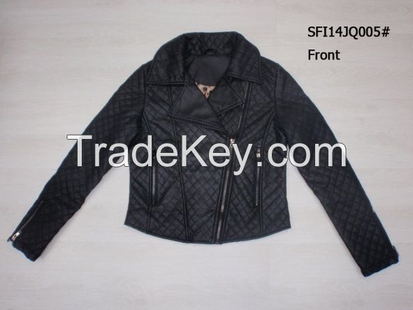 JQ005 Lady's fashion pu jacket, Lady's coat, Lady's blouzes, Lady's top