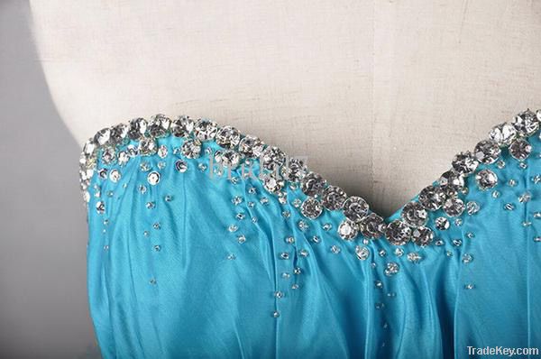 Hot Sale A Line Organza Embroidery Floor Length Blue Wedding Dress