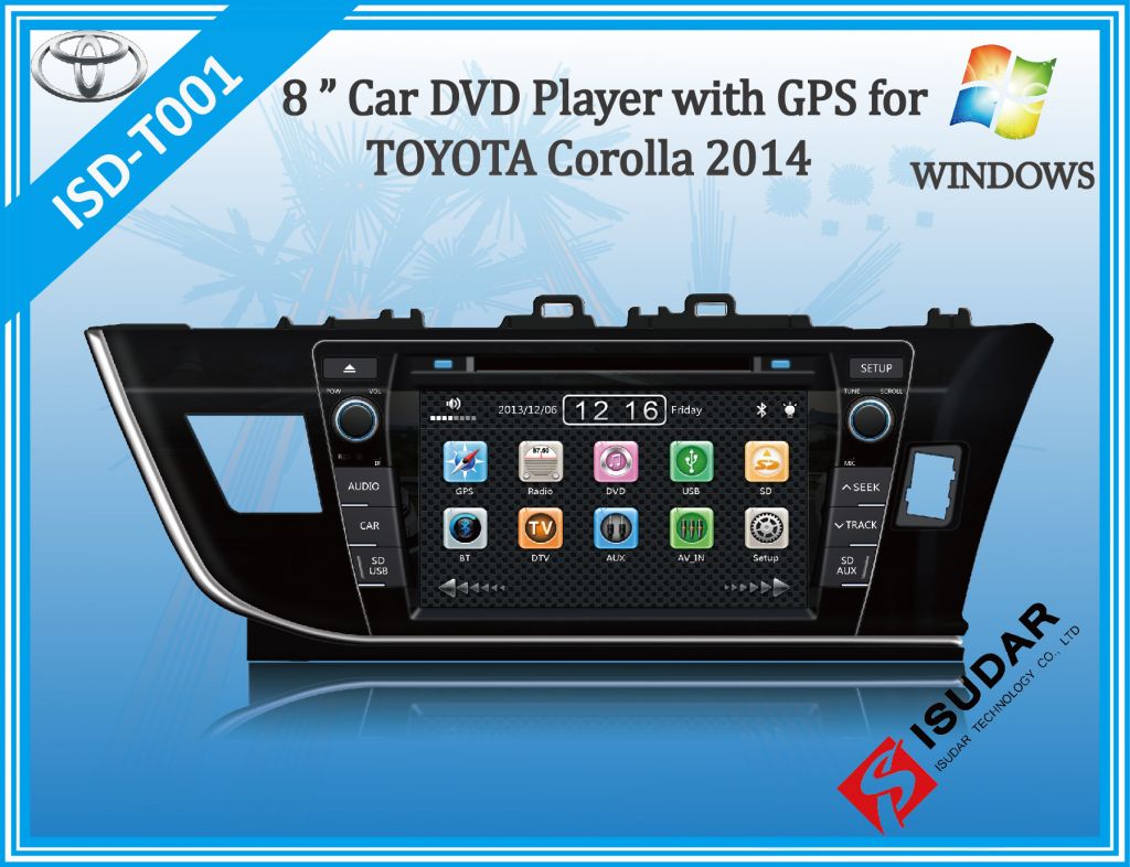 8 inch Wince 6.0 car dvd player with GPS for TOYOTA Corolla 2014- right driving 