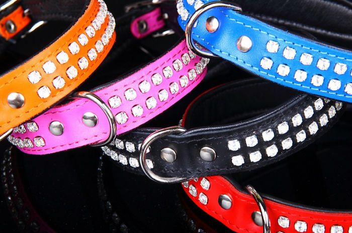 Soft geniuine Leather Collar Zircon