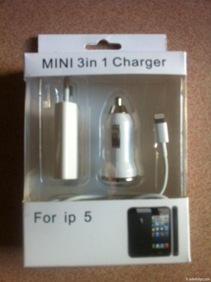 Mini 3 in 1 car charger for iphone 5