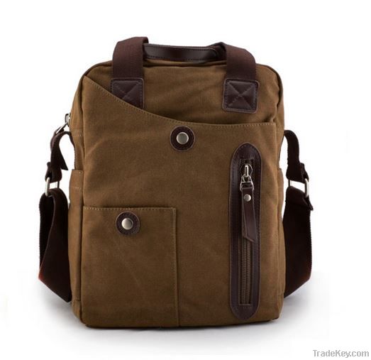 Canvas Messenger Bag/ Shoulder Bag/ IPAD Bag/ Washed Canvas Bag/ Leat