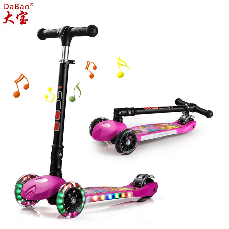 3 wheel folding mini kids kick scooter for children with flash light and music