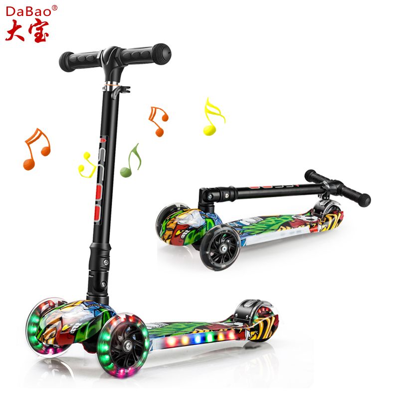 3 wheel folding mini kids kick scooter for children with flash light and music