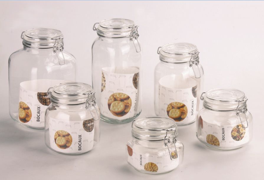 glass storage jar with glass lid/glass canister