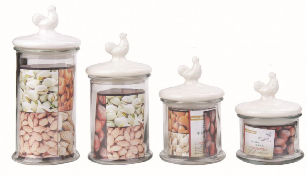 glass storage jar with ceramic lid/glass canister