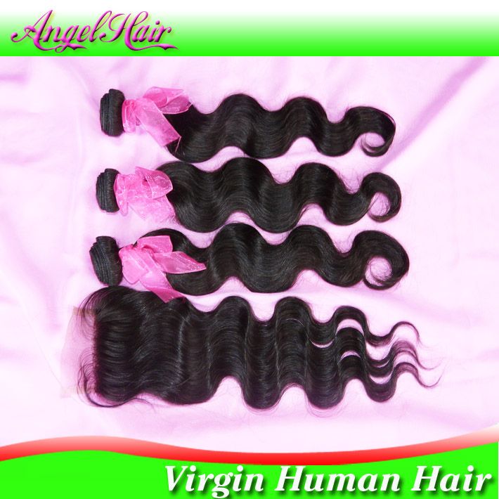 Brazilian Virgin Hair 4pcs Lot Free Part Lace Closure With 3pcs Hair Bundles Unprocessed Human Virgin Hair Extension Body Wave