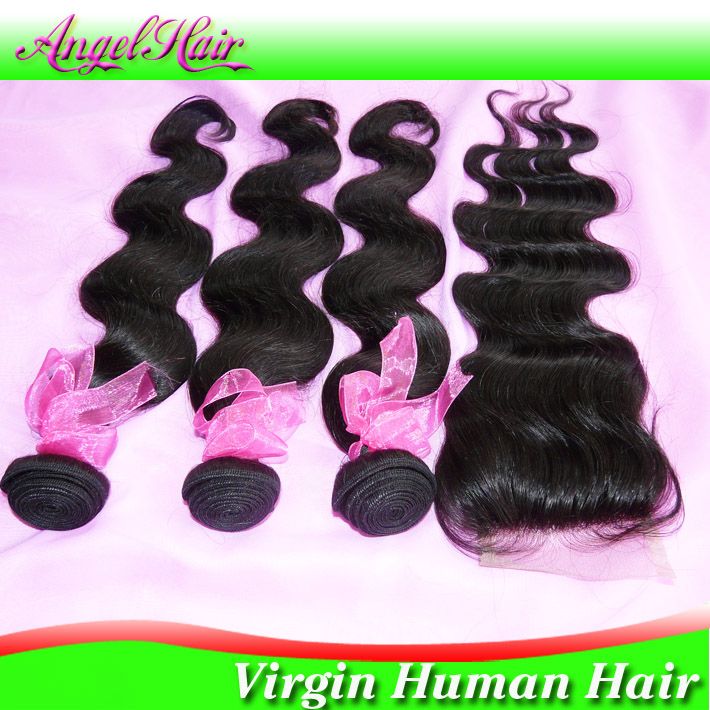 Brazilian Virgin Hair 4pcs Lot Free Part Lace Closure With 3pcs Hair Bundles Unprocessed Human Virgin Hair Extension Body Wave