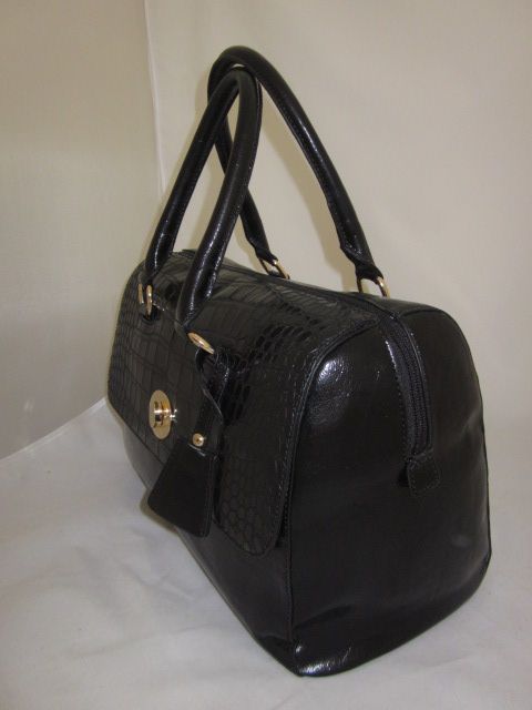 large croco embossed flap top-handle satchel