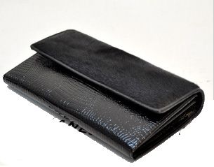 women's long wallet tri-women's fold wallet clutch bag chain bag with calf-hair flap 