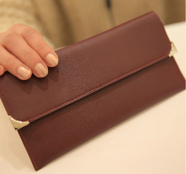 women's wallet leather clutch wallet with metal corner reinforcement