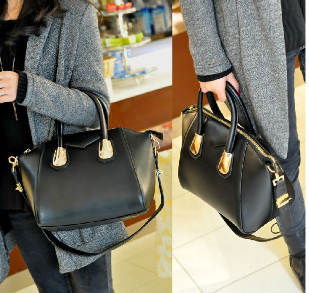 women's handbag leather shoulder bag bat shape tote bag with tab hardware trimed