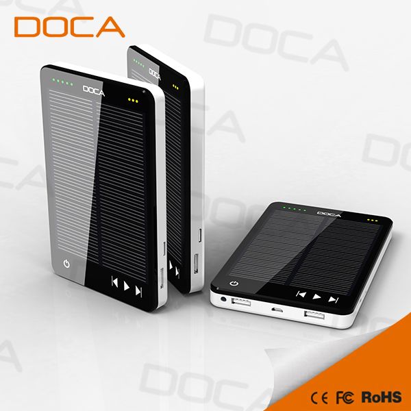 Newest Arrival DOCA D595 solar charger power bank with MP3 Player 10000 mAh  