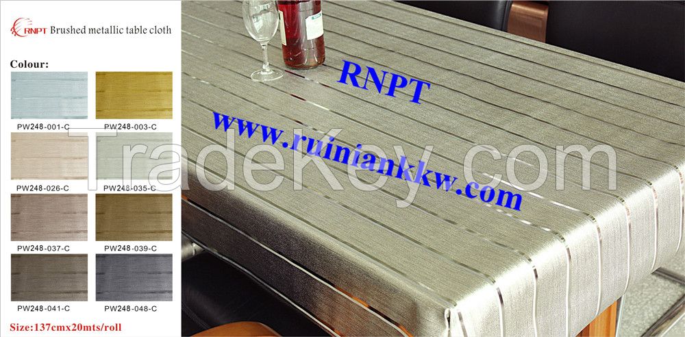 Israel most hot sales Brushed Metallic Table Cloth PW248-035-C champagne color table cover hot sales in UAE, Saudi Arabia , Bahrain, Afghanistan, Jordan etc. Middle east countries