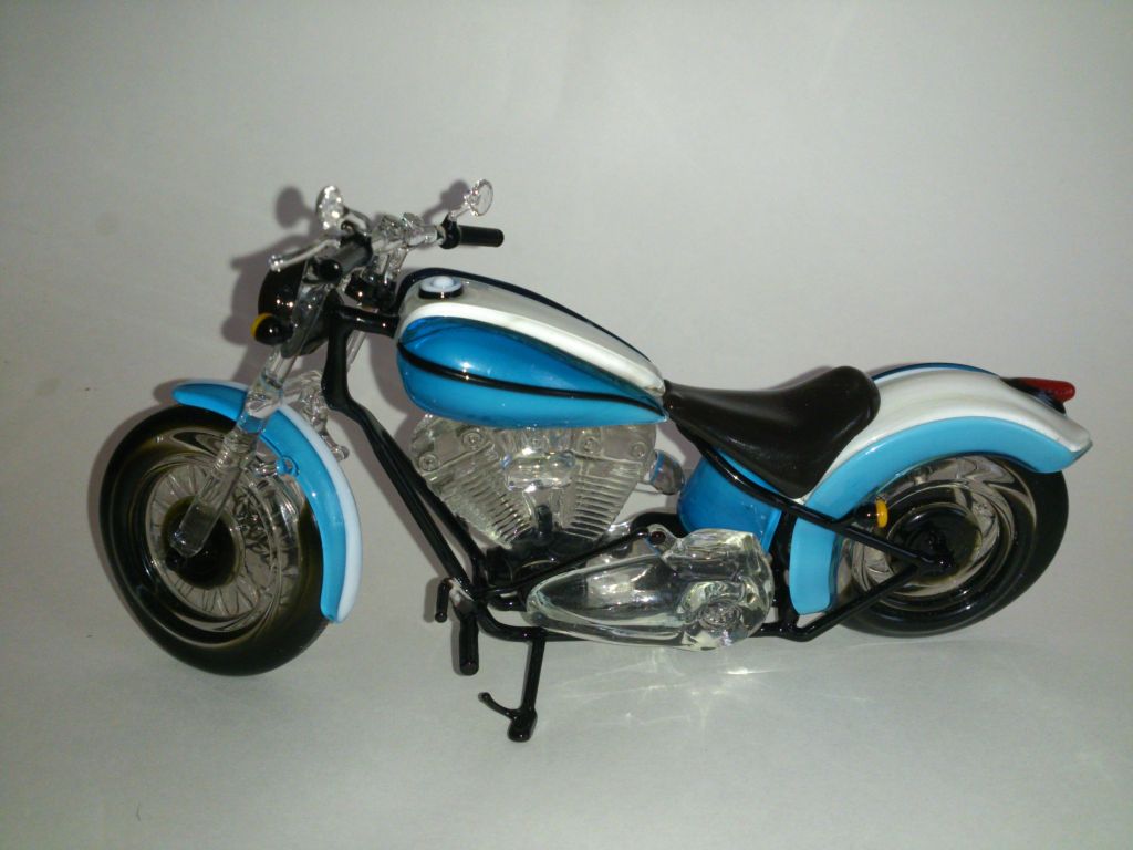 Glass motorcycle. Business souvenir. Colored glass. Handmade.