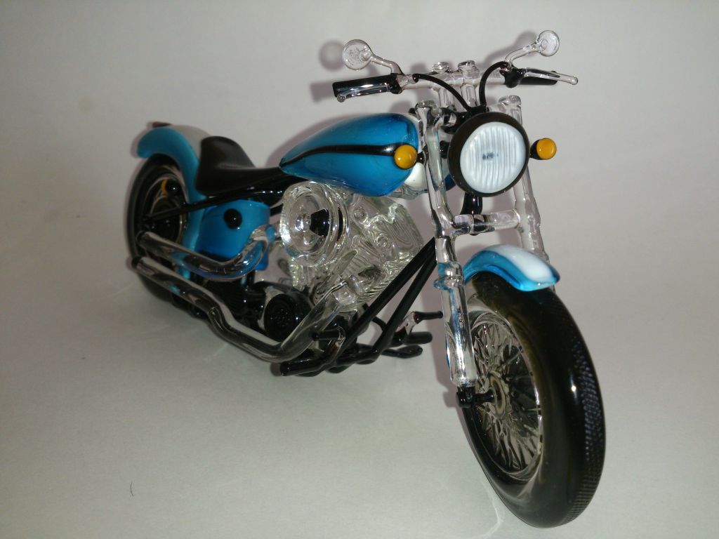 Glass motorcycle. Business souvenir. Colored glass. Handmade.