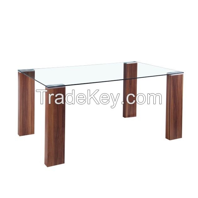 MDF Dining Table /Modern Glass Dining Table With MDF Wood Legs