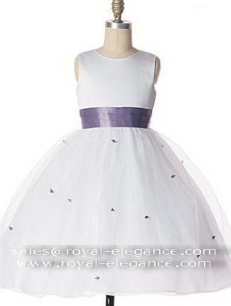  Organza Girl Flower Dress with colorful bowknot sash and motif
