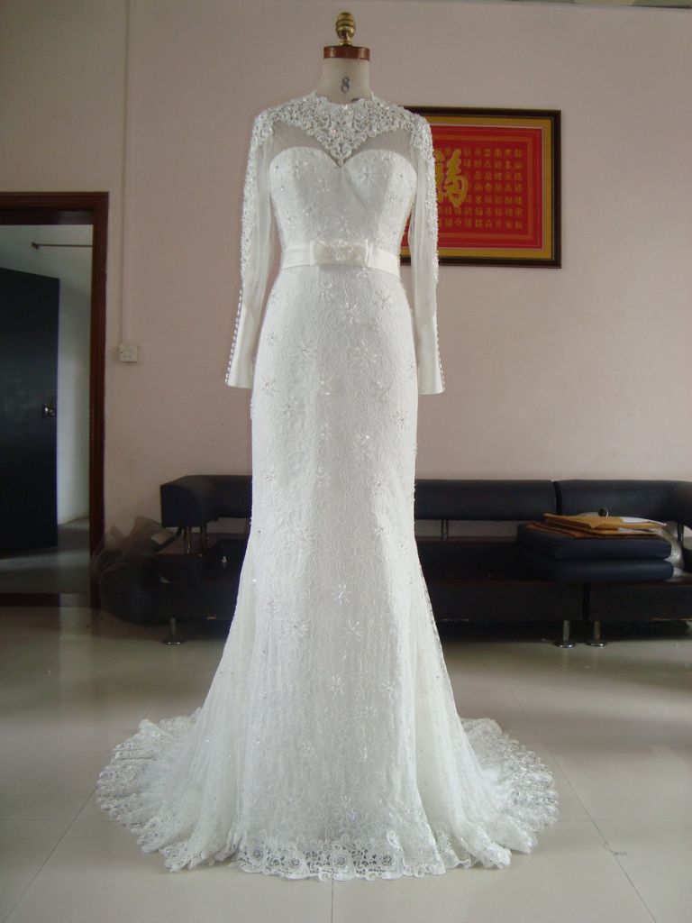 Muslim Long Sleeve Full lace  bridal dress RE13059