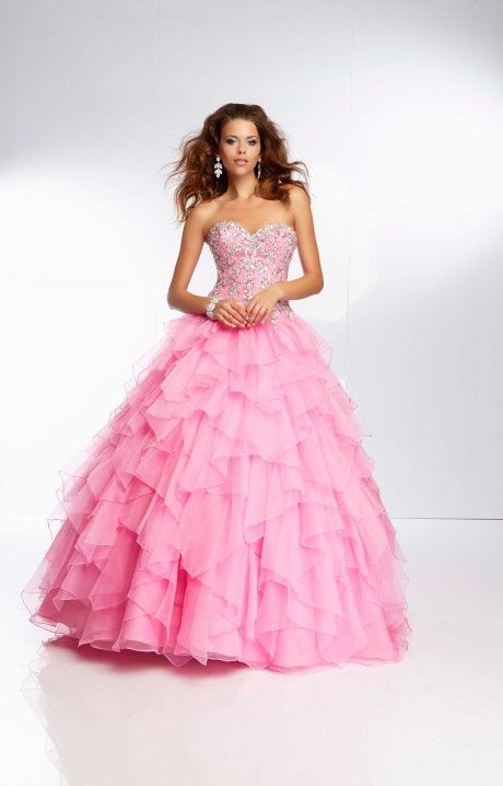 Layered Appliqued Pink Organza  Quinceanera Dress REQ1013