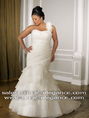 Detachable Shoulder Strap Large Sized Ruffed Organza Simple bridal dresses