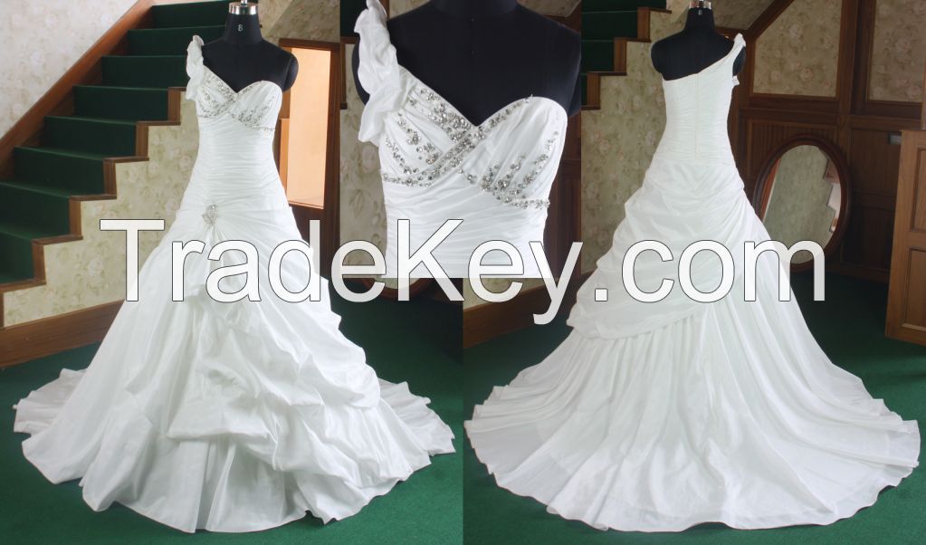 One shoulder Crystal Taffeta Wedding Gowns RE13147