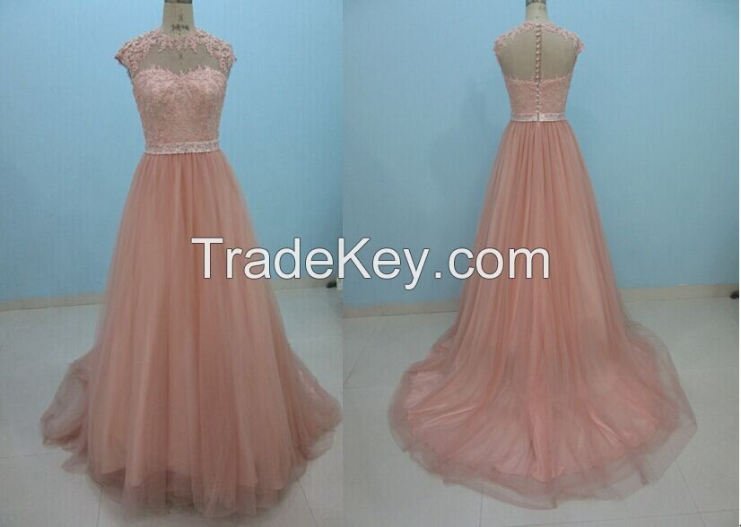 Pink Tulle A line Lace beading Wedding Dresses RE13159