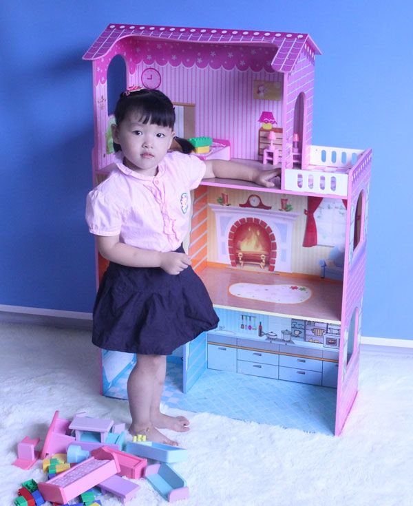 HT-DH005 modern wooden doll house wholesale in lovely home design 