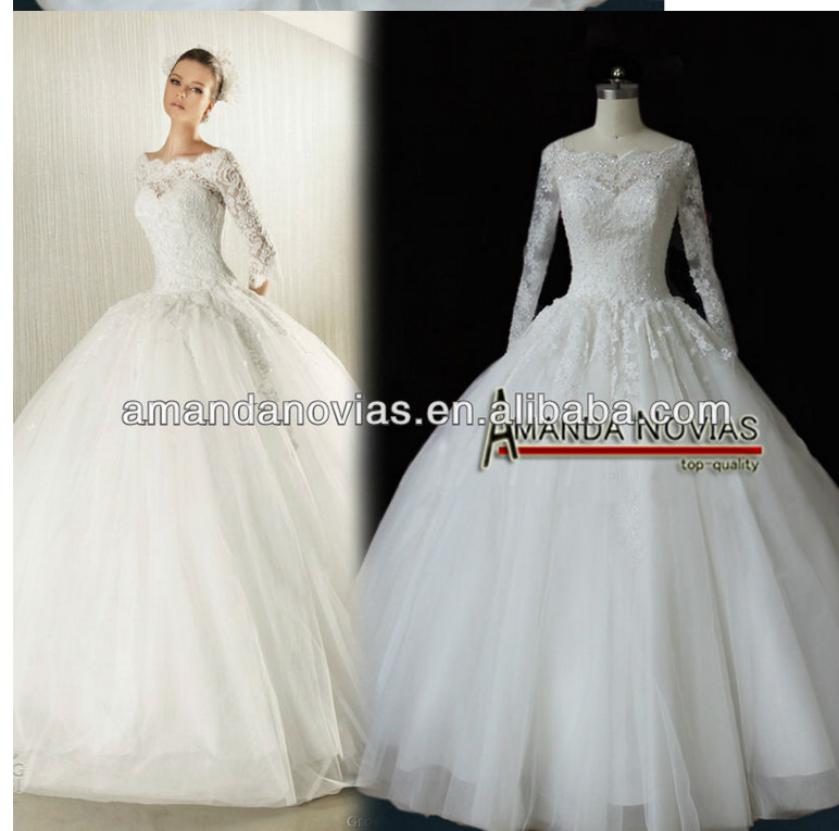 Actual Photos Long Sleeve Ball Gown New Fashion Applique Wedding Dress 2013