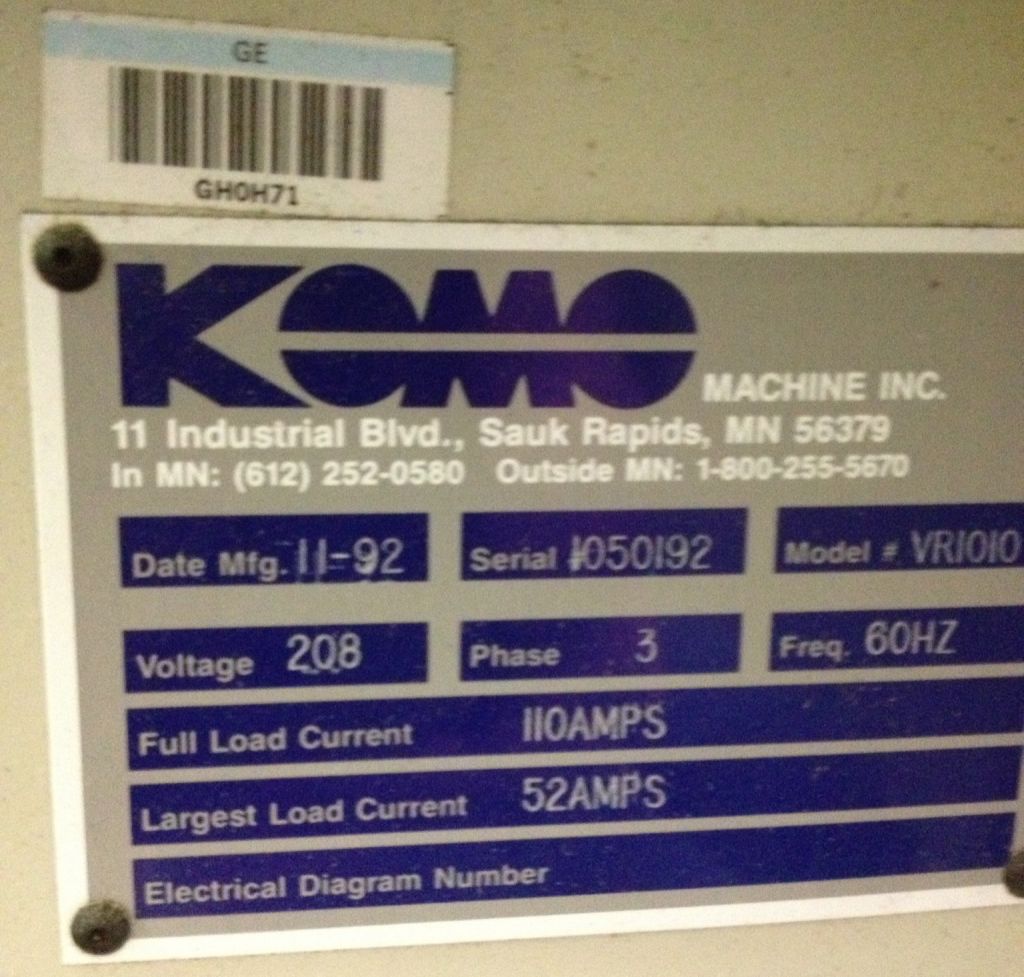 KOMO VR1010 Model CNC Router W/ GE Fanus series o-m controller 3 Phase