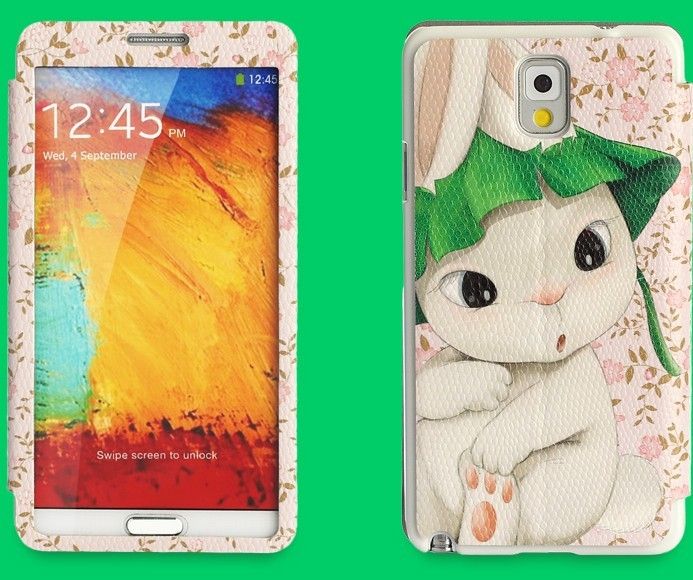 galaxy note 3 leather case,for samsung galaxy note 3 window case with cartoon