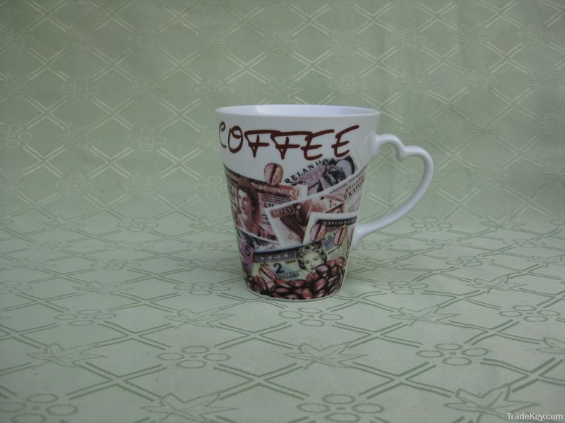 Full Decal Printing Heart Shape Porcelain Coffee Mugs