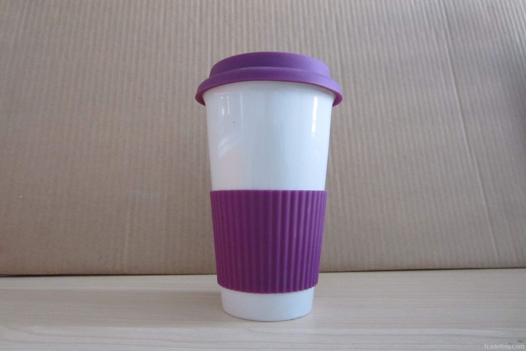 Ceramic Mugs with Silicone Cover/Sleeve, Customized Logo Printing