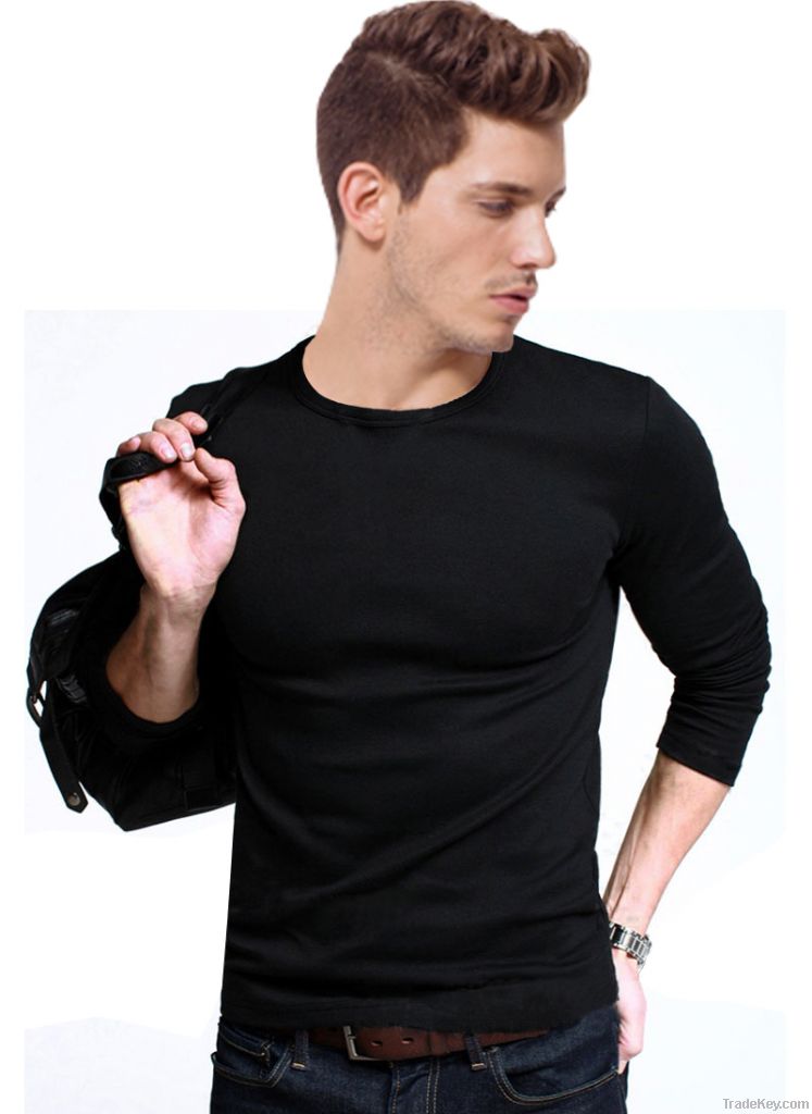 100% cotton blank crew neck long sleeve t shirt for men