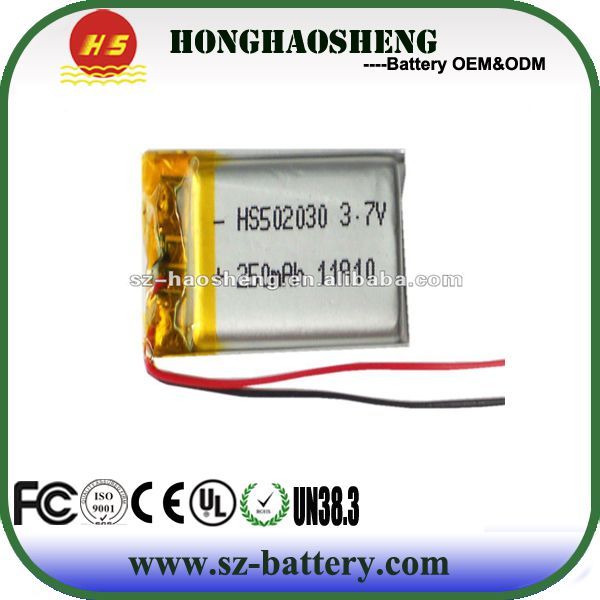 3.7v 502030 Lithium Ion Ploymer Rechargeable Battery 250mah