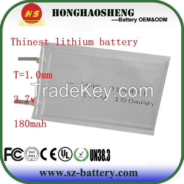 Ultra thin 014461 3.7v 160mah rechargeable lithium polymer battery