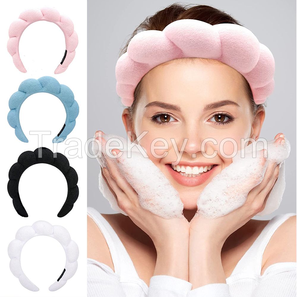 Custom logo soft puffy padded terry hair bands towel cloth fabric wrist head band headband wig