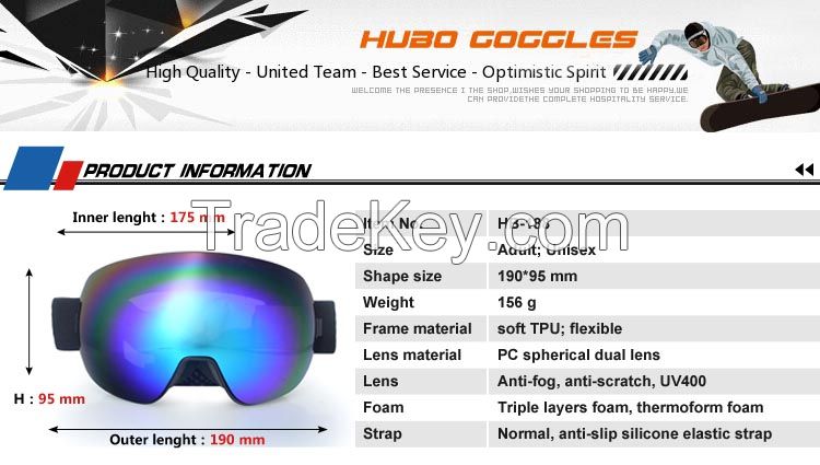 China new designed custom strap logo anti fog snowboard ski goggles