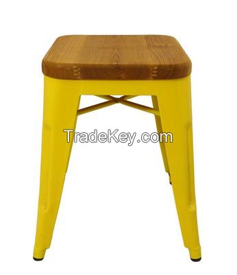 Tolix Low Stool - Wood Seat 45cm