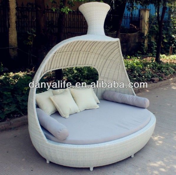 DYBED-D1227,Wicker Garden Patio Sun Bed,Rattan Outdoor Leisure Double Daybed,Cane Swimming Pool Lounger Bed,Round Beach Sun Bed