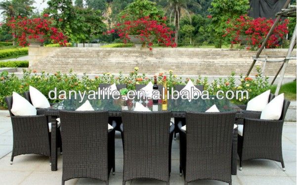 DYDS-DBA03,Wicker Garden Patio Dinning Set,Rattan Outdoor Restaurant Table Chair,Cane Cafe Table Chair,12 Seats Garden Table Set