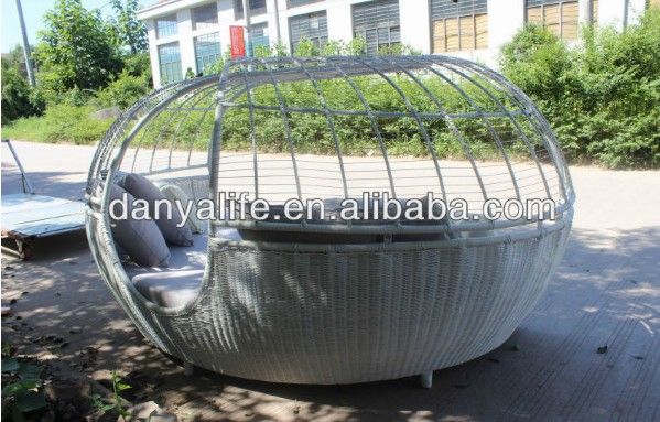 DYBED-D1226,Wicker Garden Patio Sun Bed,Rattan Outdoor Leisure Double Daybed,Cane Swimming Pool Lounger Bed,Round Beach Sun Bed