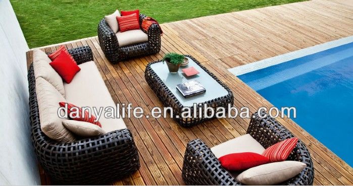 DYSF-D4423,Wicker Garden Patio Sofa Set,Rattan Outdoor Restaurant Sofa Chair with Tea/ Coffee Table,4 Seats Swimming Pool Sofa