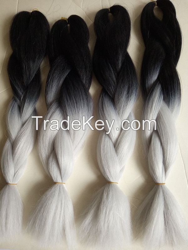 Wholesale Synthetic Jumbo Ombre Braiding Hair Extension 24" 100g/piece Black/silver grey African Ombre Box Braiding Styles