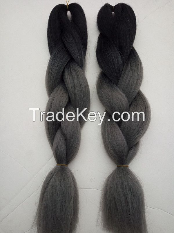 Wholesale Synthetic Jumbo Ombre Braiding Hair Extension 24" 100g/piece Black/dark grey African Ombre Box Braiding Styles