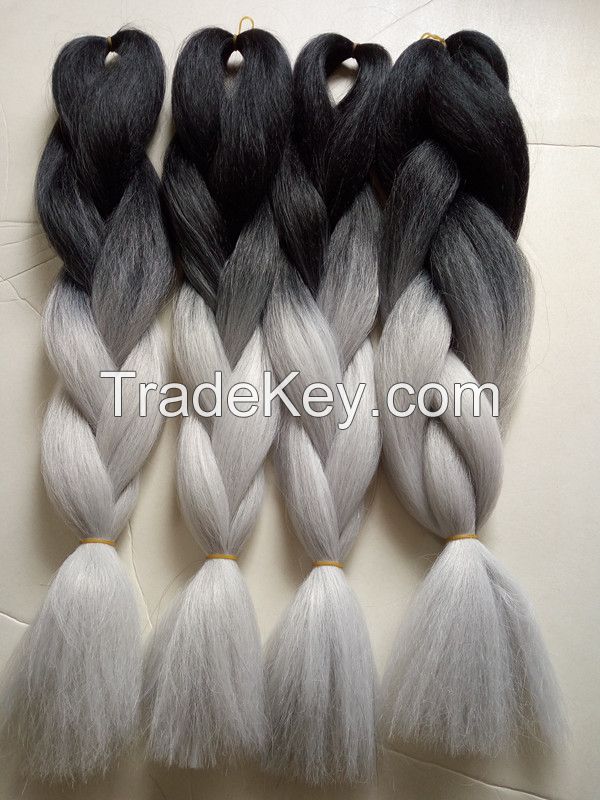 Wholesale Synthetic Jumbo Ombre Braiding Hair Extension 24" 100g/piece Black/silver grey African Ombre Box Braiding Styles