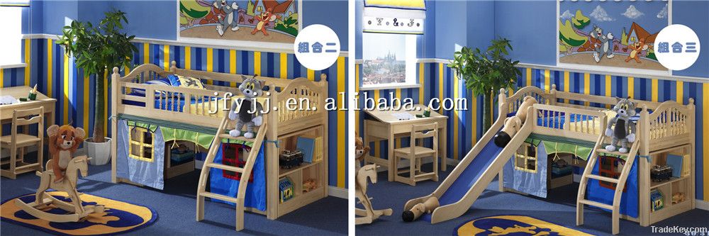 Kids Functional Bed Solid Wood Ladder Loft Bed
