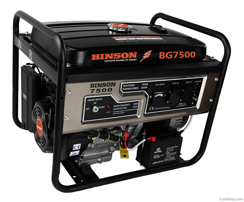 Gasoline Generator with 6.5kW output, petrol engine, air-cooled