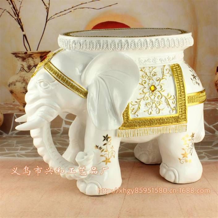 Resin Elephant Stool White Color Home Decor Resin Elephant Craft Figurine (XH009-White)